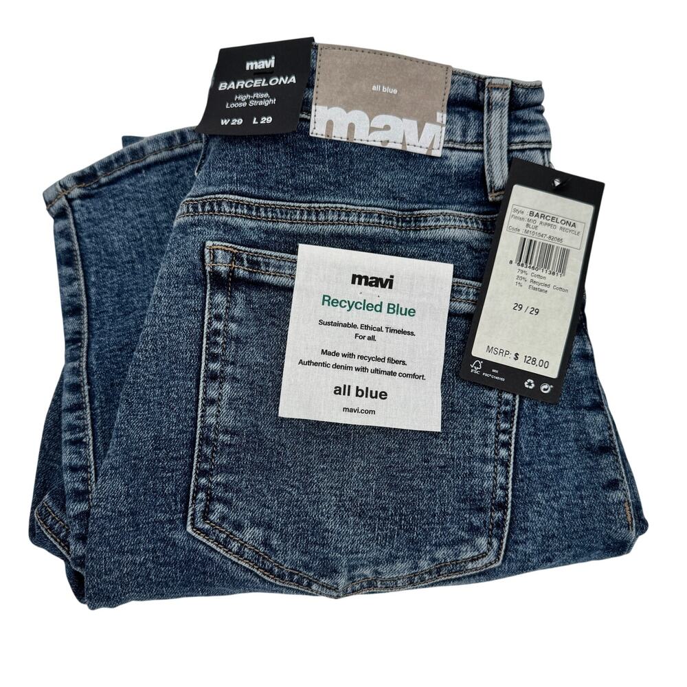 Mavi Barcelona Jeans Womens 29x29 ACTUAL Distressed High Rise Loose Straight NEW